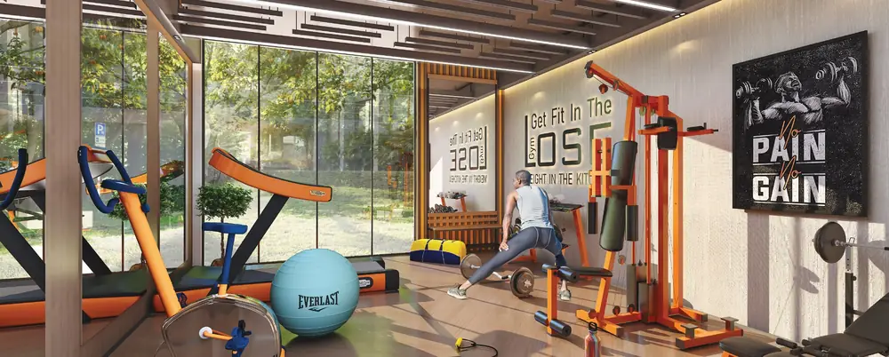 Gymnasium with cardio and weight equipment
